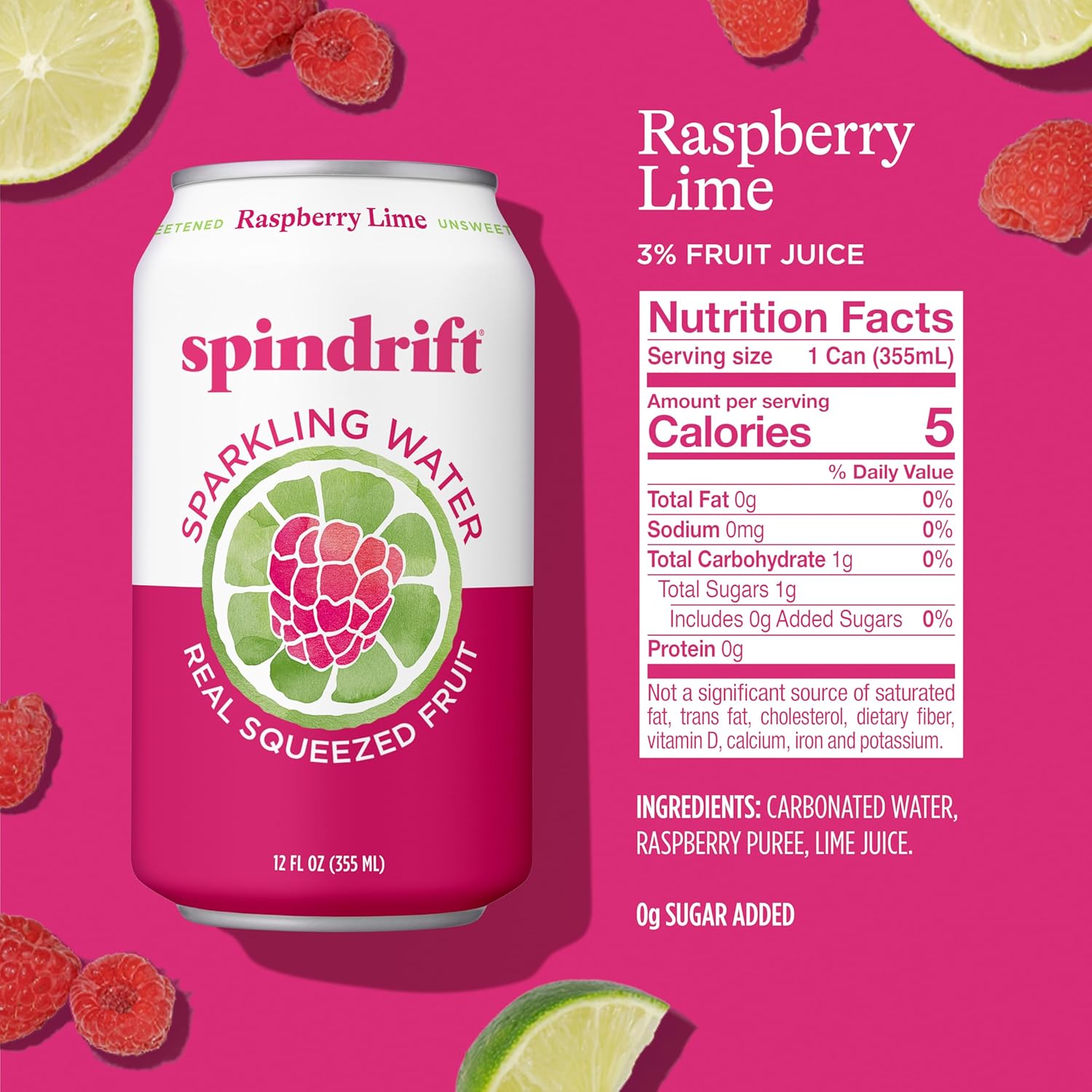 Spindrift Raspberry Lime 12 oz - 24 Count