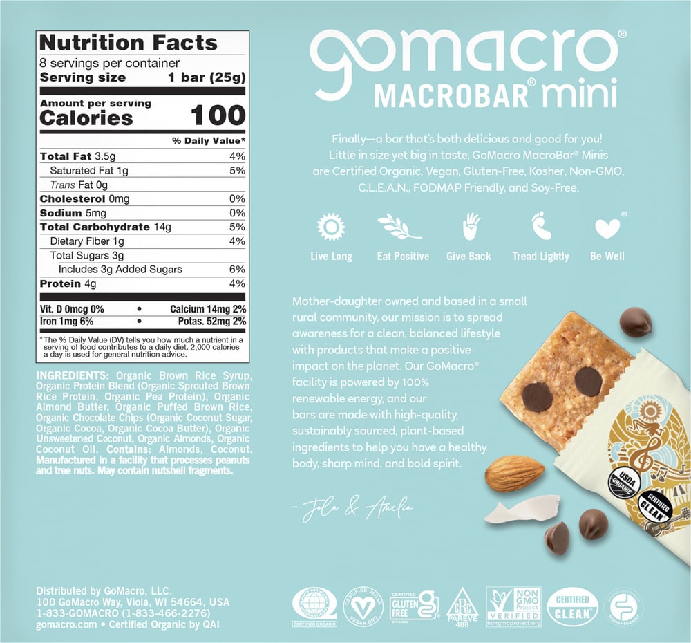 GoMacro Coconut Almond Butter Chocolate Chip Mini Bars 0.9 oz - 24 Count
