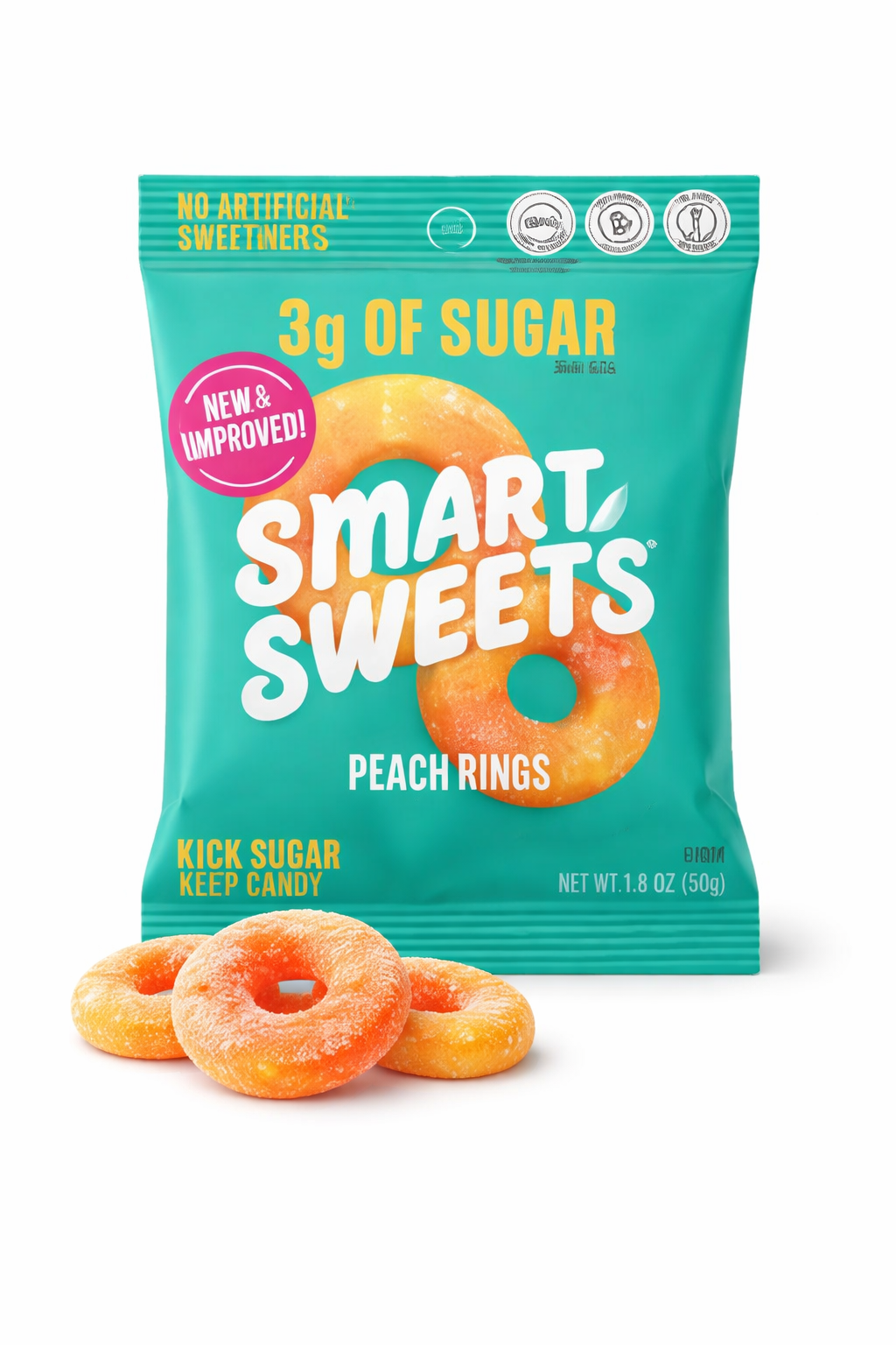 Smart Sweets Peach Ring Gummies 1.8 oz - 12 Count